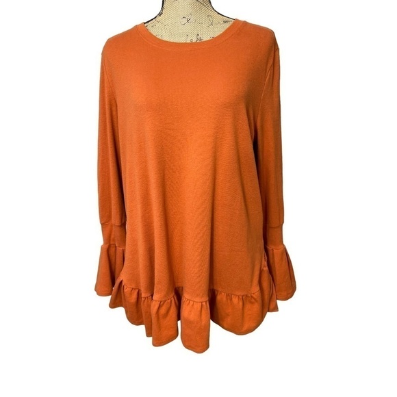 VERY J Boutique Rust Tunic Top Boho Hippie Ruffle Bottom Hem - Picture 2 of 11